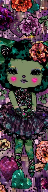 Free kawaii bookmark featuring a green-skinned character in a purple skirt